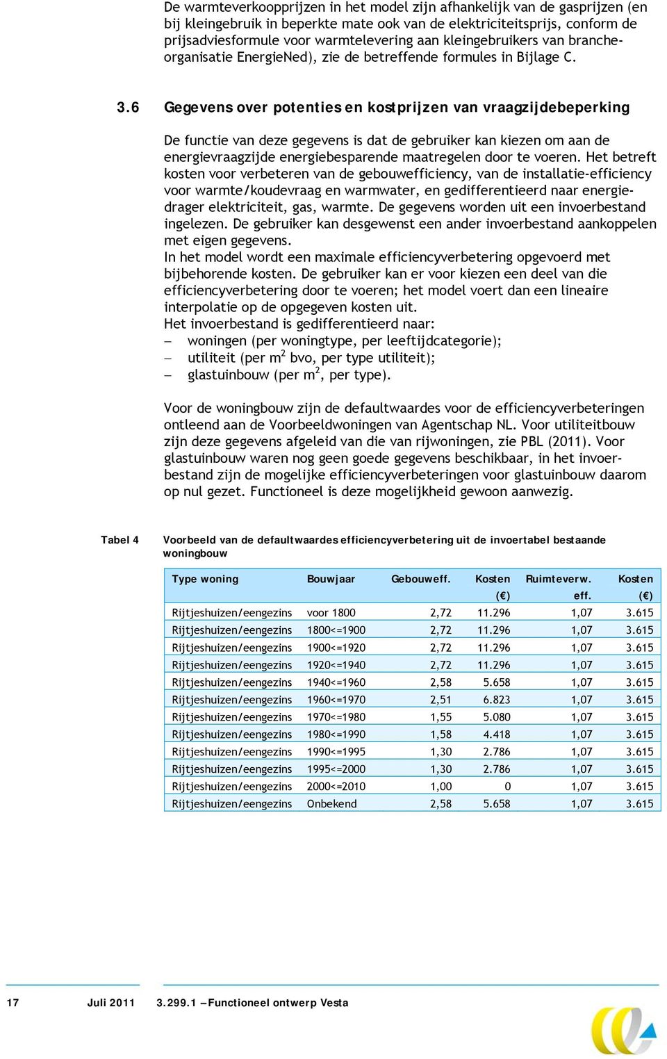 6 Gegevens over potenties en kostprijzen van vraagzijdebeperking De functie van deze gegevens is dat de gebruiker kan kiezen om aan de energievraagzijde energiebesparende maatregelen door te voeren.