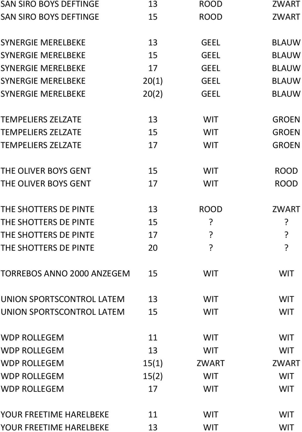 WIT ROOD THE SHOTTERS DE PINTE 13 ROOD ZWART THE SHOTTERS DE PINTE 15?? THE SHOTTERS DE PINTE 17?? THE SHOTTERS DE PINTE 20?