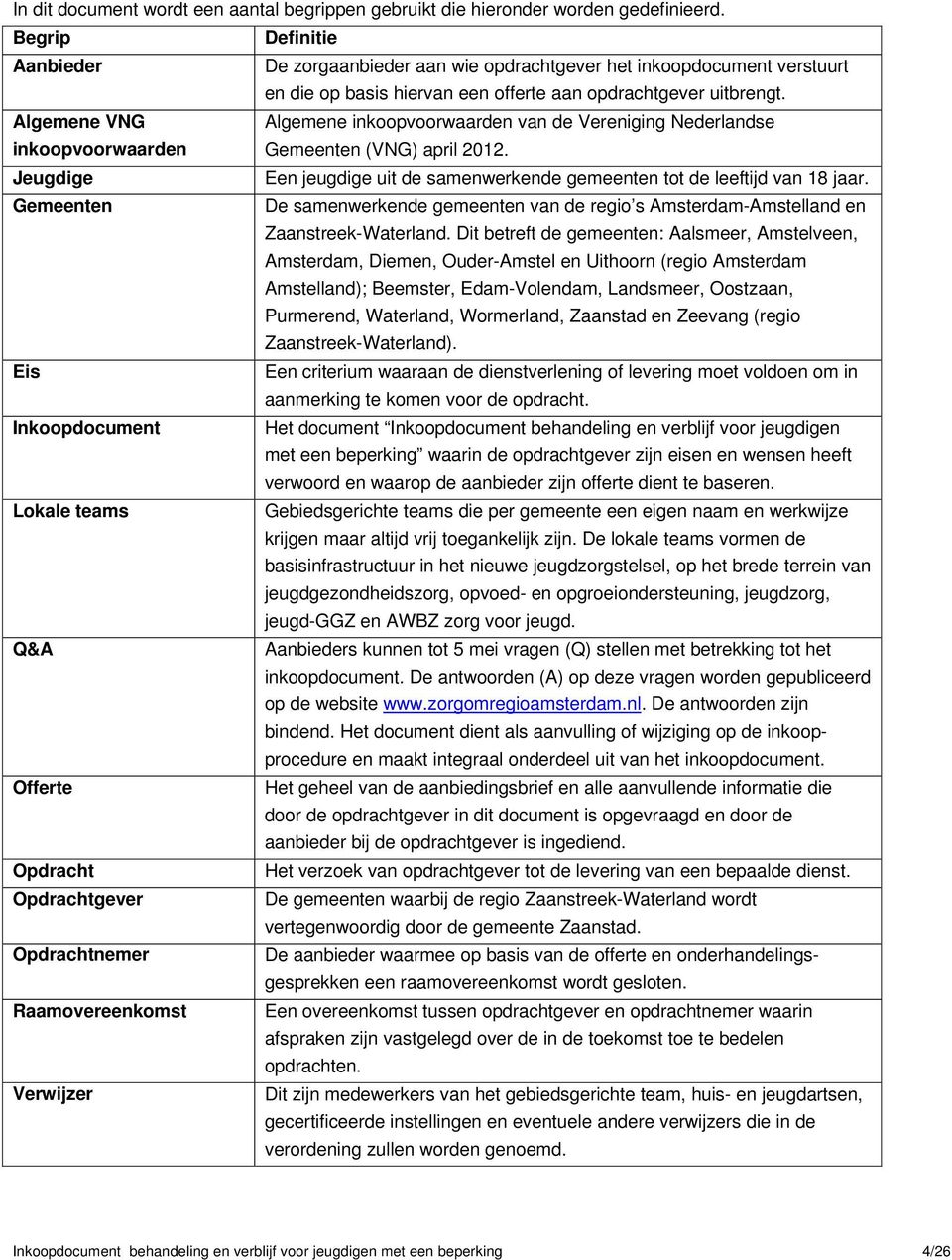 Algemene VNG Algemene inkoopvoorwaarden van de Vereniging Nederlandse inkoopvoorwaarden Gemeenten (VNG) april 2012. Jeugdige Een jeugdige uit de samenwerkende gemeenten tot de leeftijd van 18 jaar.