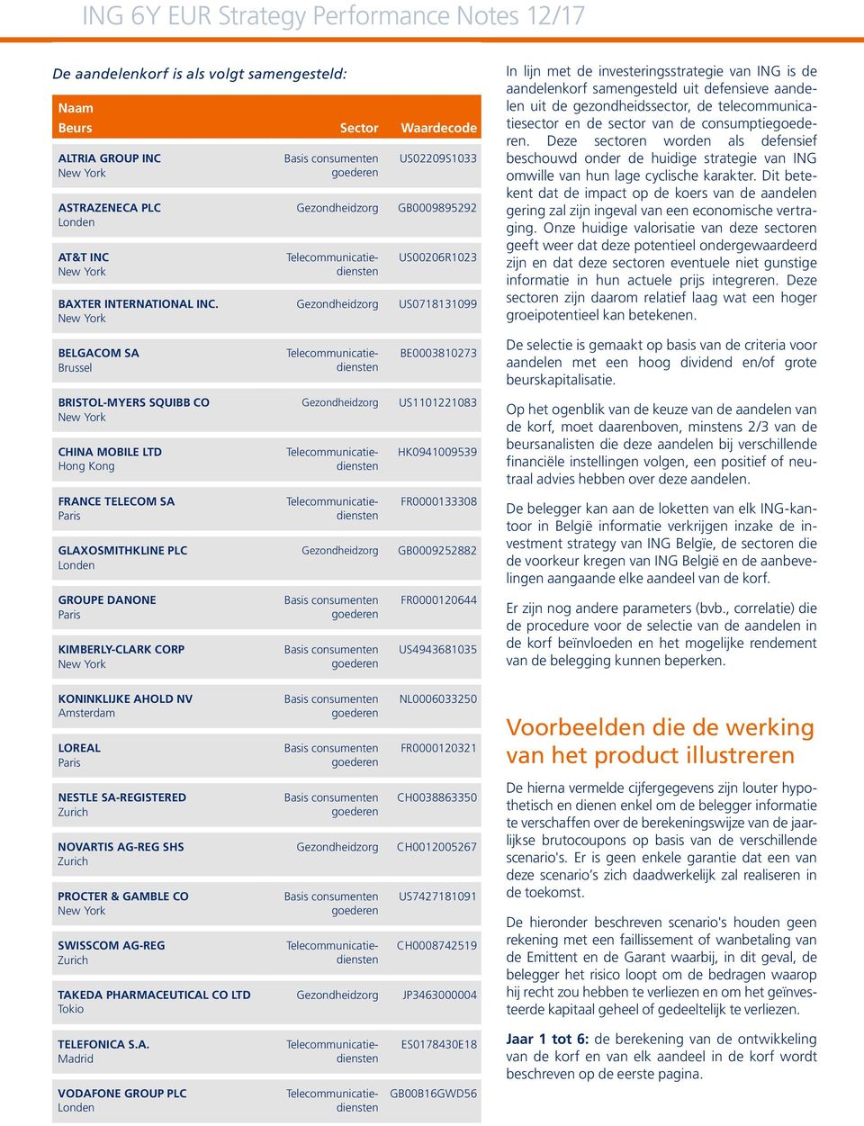 telecommunicatiesector en de sector van de consumptie. Deze sectoren worden als defensief beschouwd onder de huidige strategie van ING omwille van hun lage cyclische karakter.