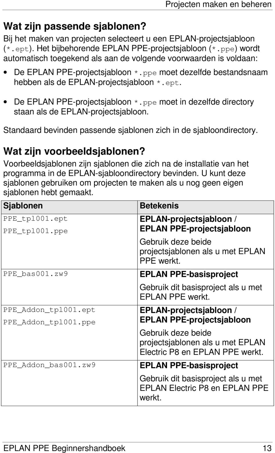De EPLAN PPE-projectsjabloon *.ppe moet in dezelfde directory staan als de EPLAN-projectsjabloon. Standaard bevinden passende sjablonen zich in de sjabloondirectory. Wat zijn voorbeeldsjablonen?