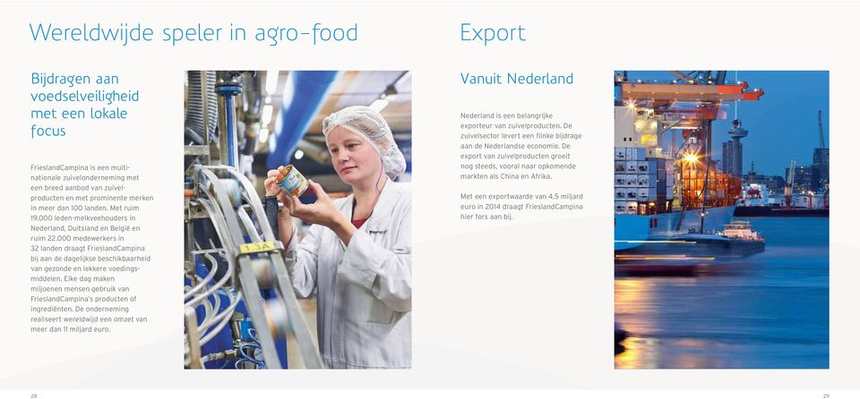 000 medewerkers in 32 landen draagt FrieslandCampina bij aan de dagelijkse beschikbaarheid van gezonde en lekkere voedingsmiddelen.