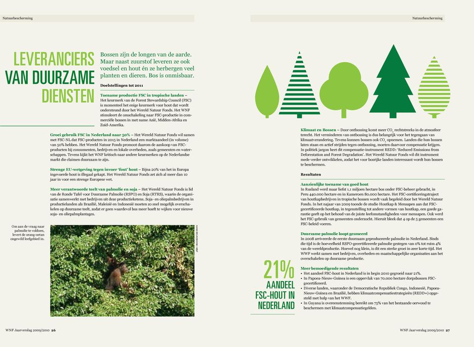 Doelstellingen tot 2011 Toename productie FSC in tropische landen Het keurmerk van de Forest Stewardship Council (FSC) is momenteel het enige keurmerk voor hout dat wordt ondersteund door het Wereld