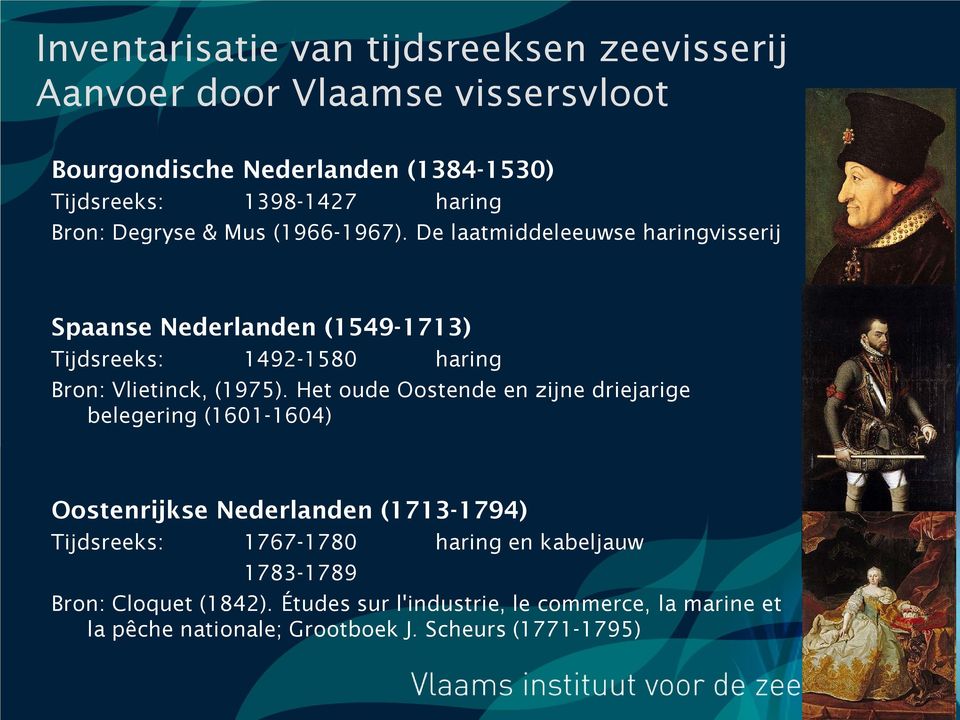 De laatmiddeleeuwse haringvisserij Spaanse Nederlanden (1549-1713) Tijdsreeks: 1492-1580 haring Bron: Vlietinck, (1975).