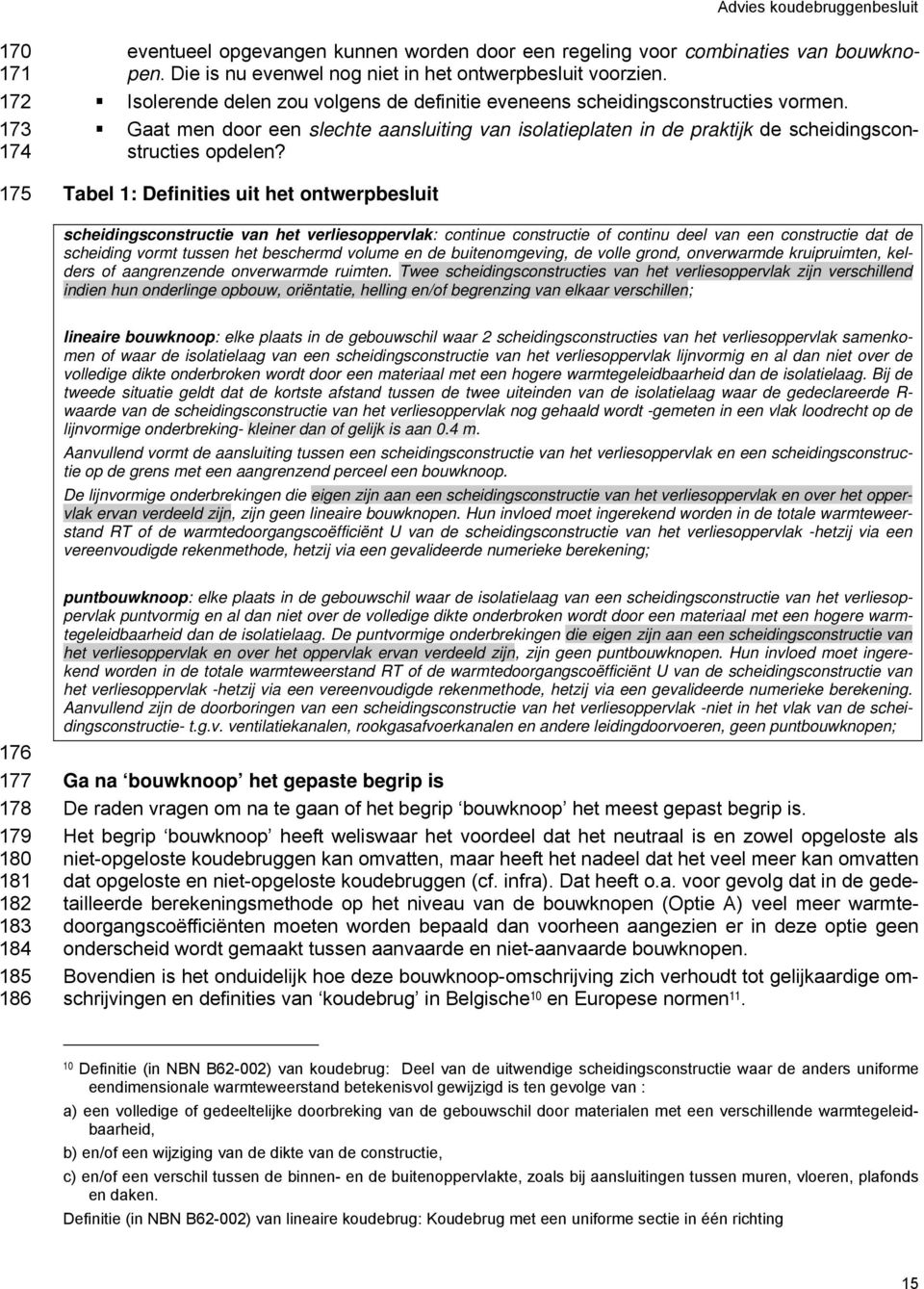 Tabel 1: Definities uit het ontwerpbesluit scheidingsconstructie van het verliesoppervlak: continue constructie of continu deel van een constructie dat de scheiding vormt tussen het beschermd volume