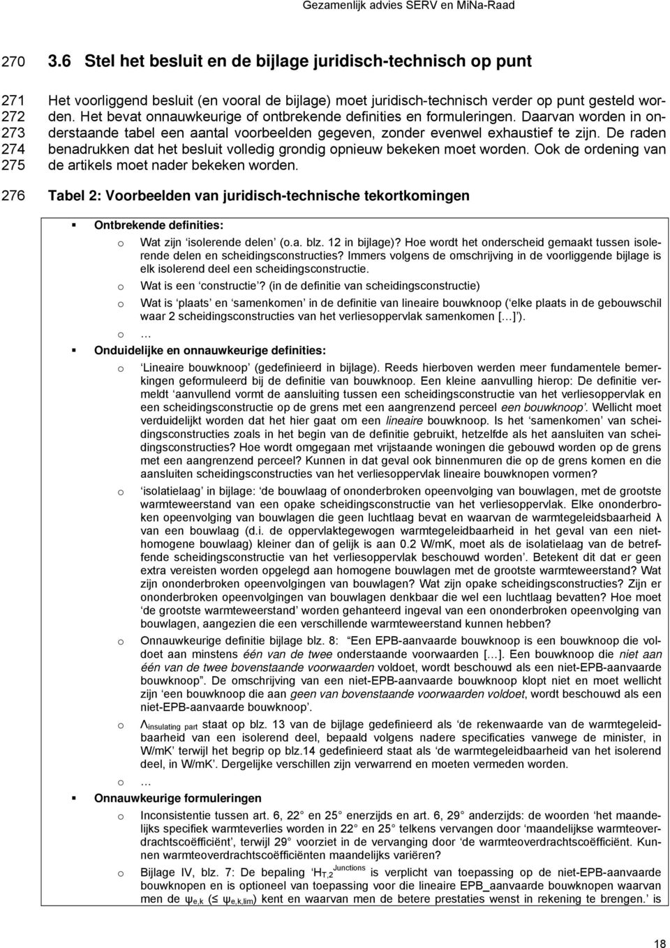 Het bevat onnauwkeurige of ontbrekende definities en formuleringen. Daarvan worden in onderstaande tabel een aantal voorbeelden gegeven, zonder evenwel exhaustief te zijn.