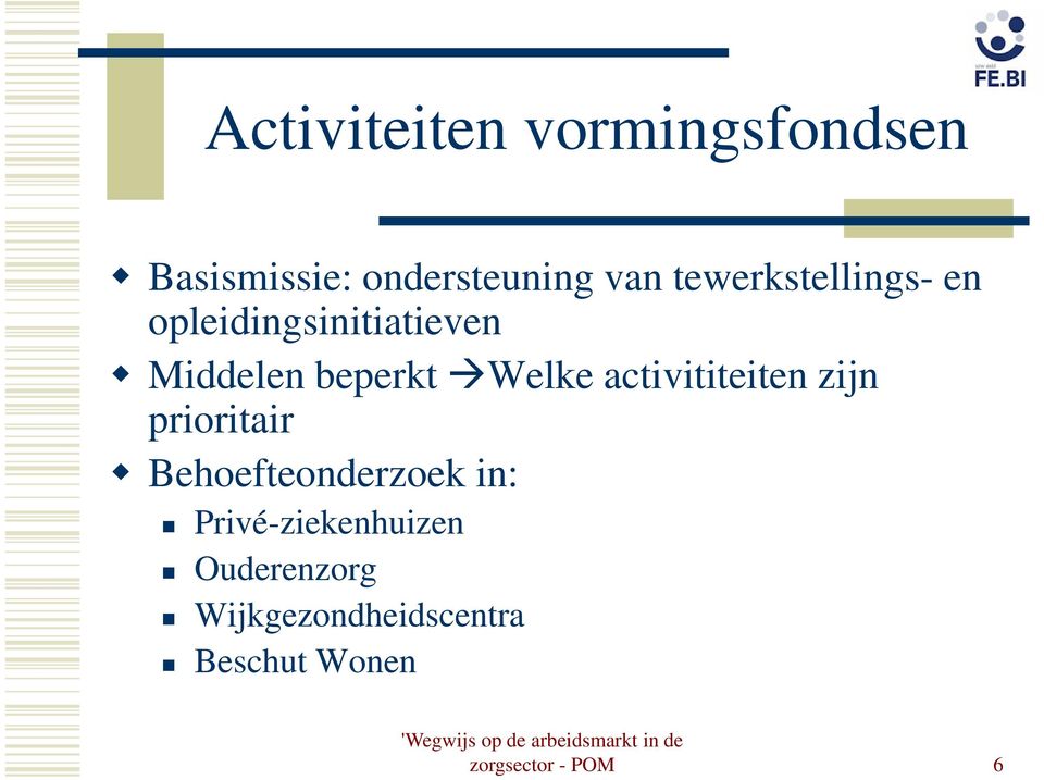 activititeiten zijn prioritair Behoefteonderzoek in: