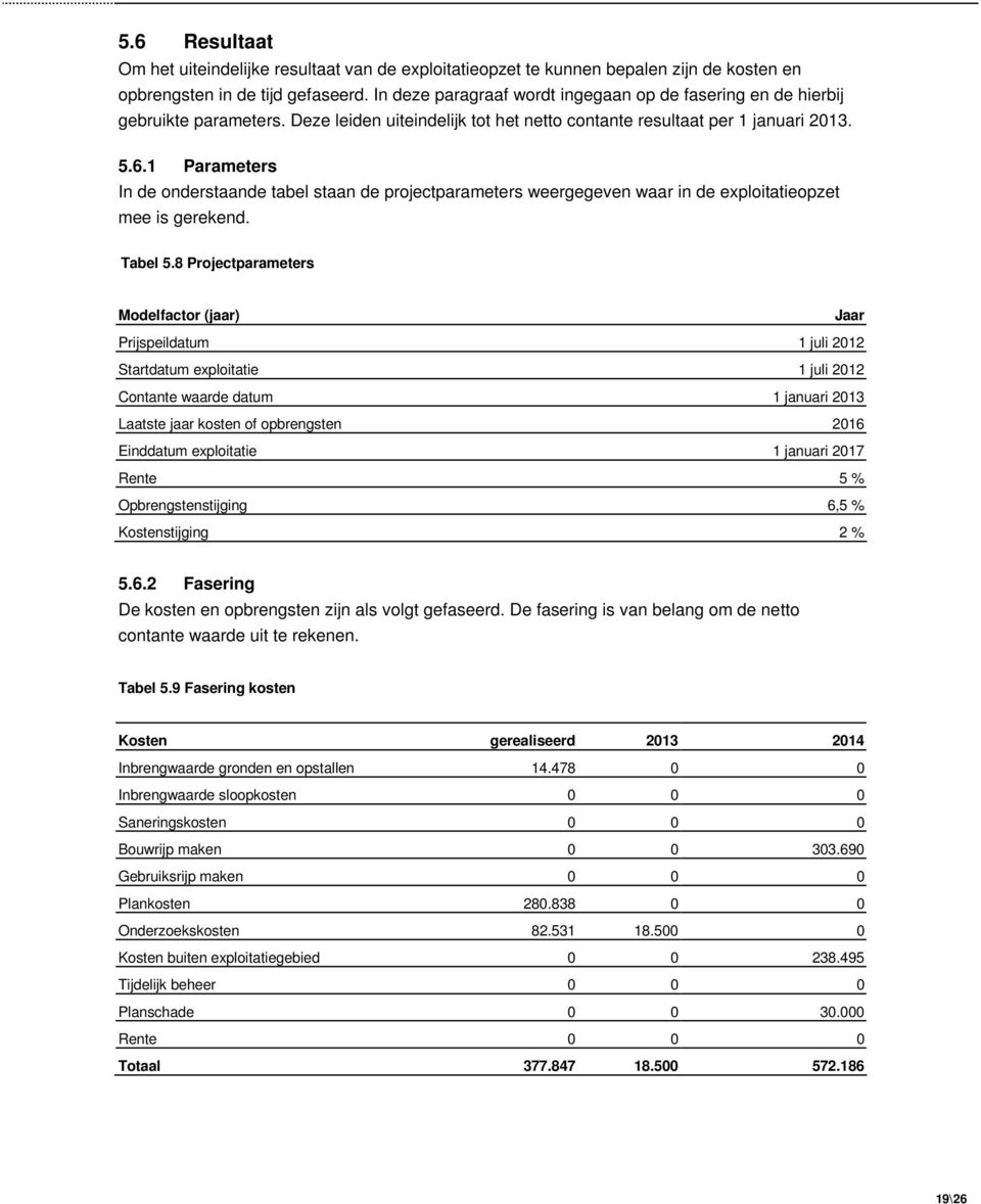 1 Parameters In de onderstaande tabel staan de projectparameters weergegeven waar in de exploitatieopzet mee is gerekend. Tabel 5.