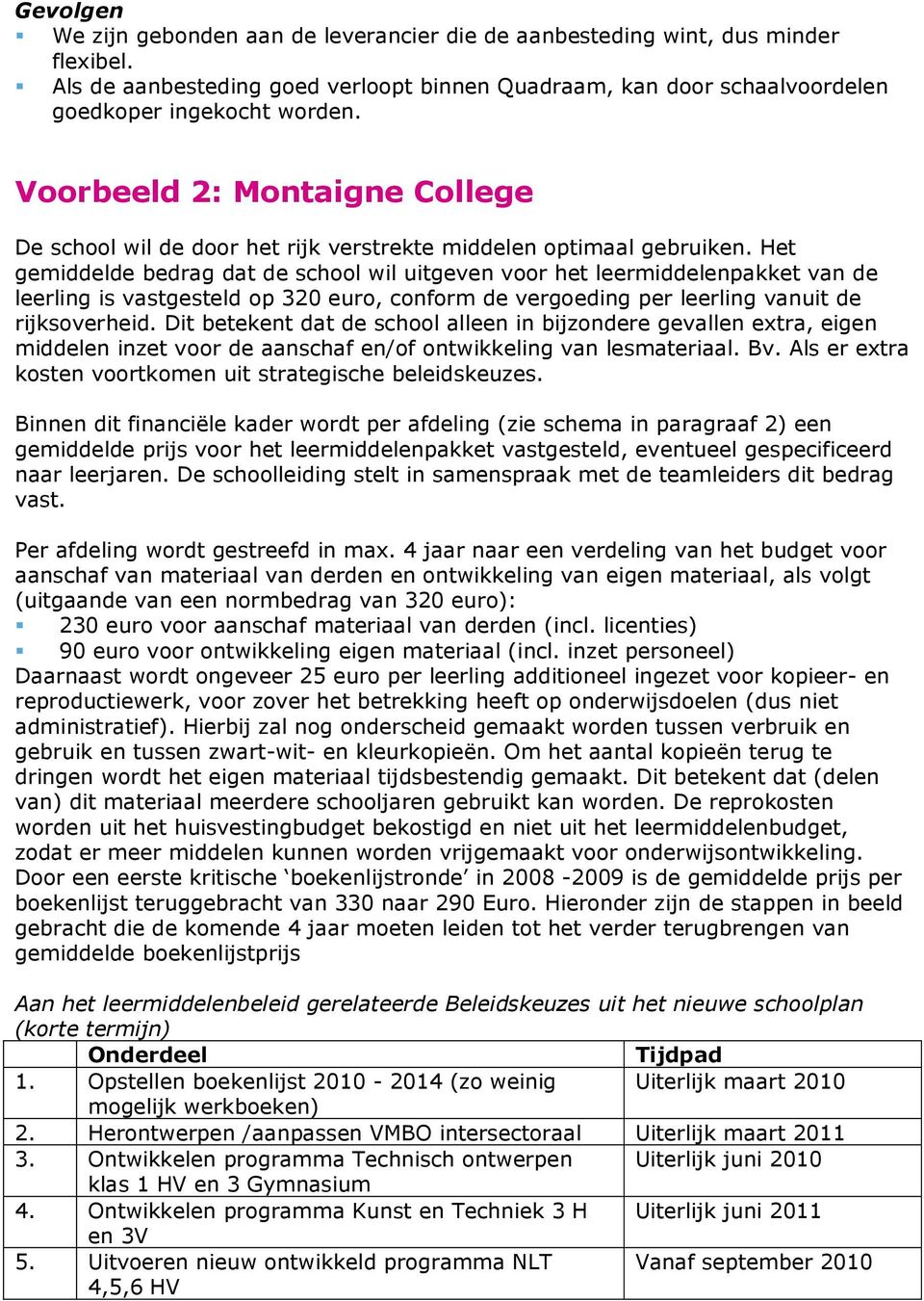 Het gemiddelde bedrag dat de school wil uitgeven voor het leermiddelenpakket van de leerling is vastgesteld op 320 euro, conform de vergoeding per leerling vanuit de rijksoverheid.