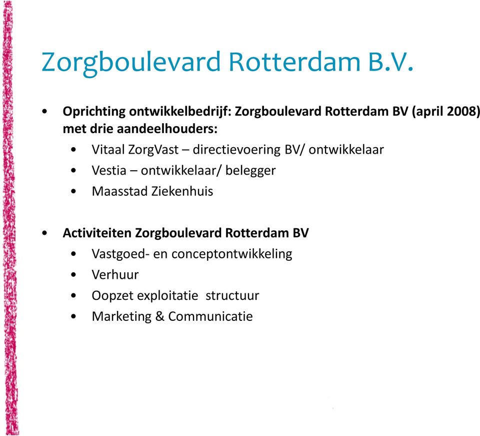 aandeelhouders: Vitaal ZorgVast directievoering BV/ ontwikkelaar Vestia ontwikkelaar/
