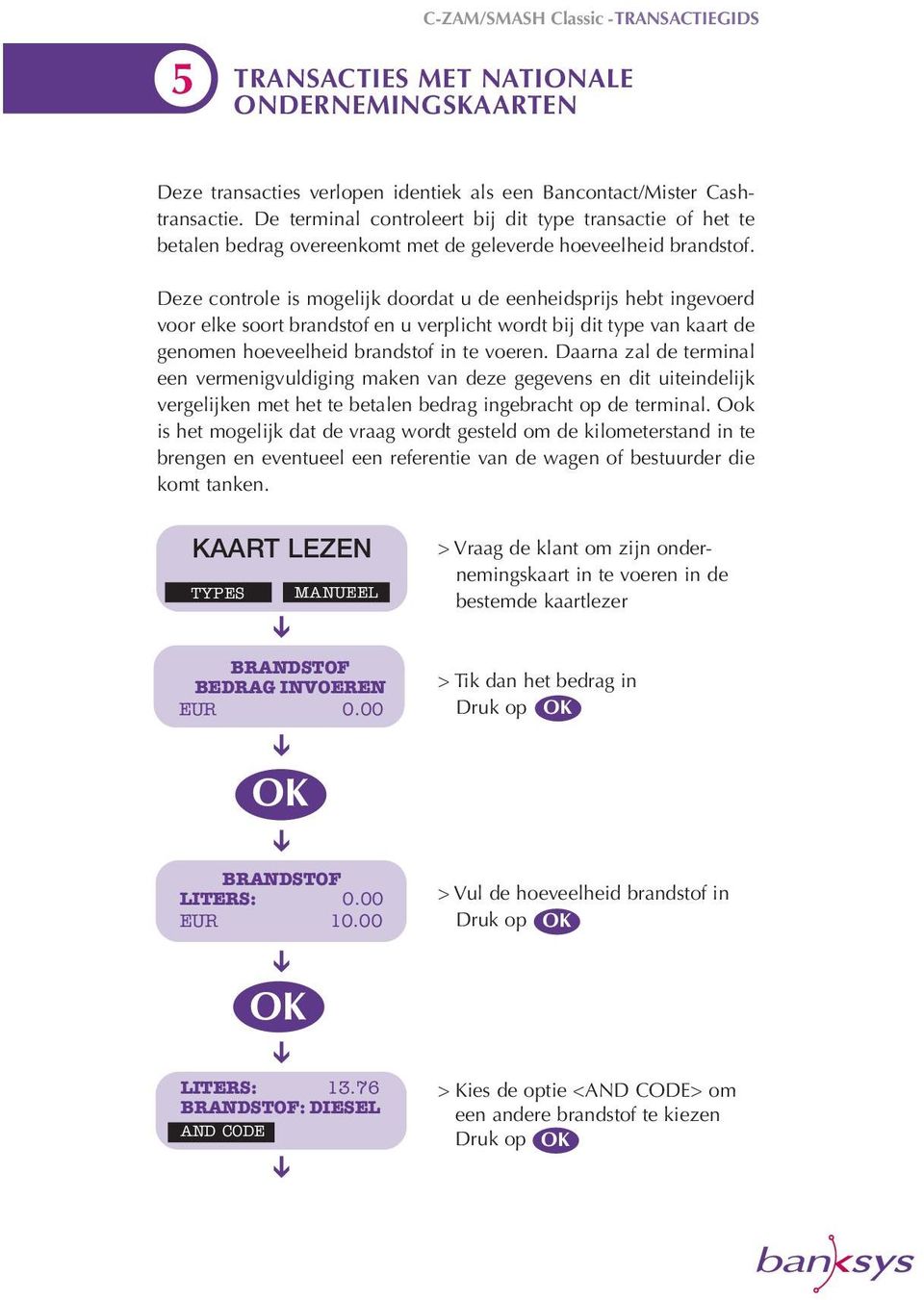 Deze controle is mogelijk doordat u de eenheidsprijs hebt ingevoerd voor elke soort brandstof en u verplicht wordt bij dit type van kaart de genomen hoeveelheid brandstof in te voeren.