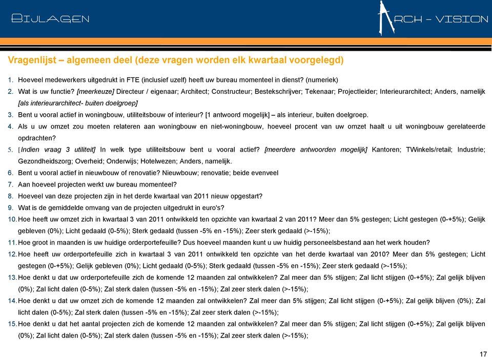 [meerkeuze] Directeur / eigenaar; Architect; Constructeur; Bestekschrijver; Tekenaar; Projectleider; Interieurarchitect; Anders, namelijk [als interieurarchitect- buiten doelgroep] 3.