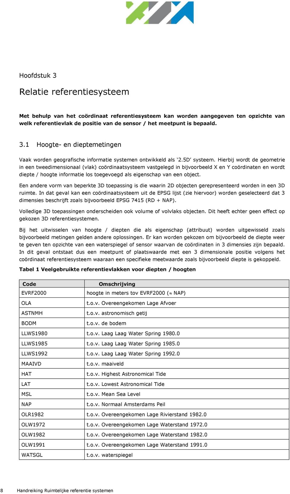 Hierbij wordt de geometrie in een tweedimensionaal (vlak) coördinaatsysteem vastgelegd in bijvoorbeeld X en Y coördinaten en wordt diepte / hoogte informatie los toegevoegd als eigenschap van een