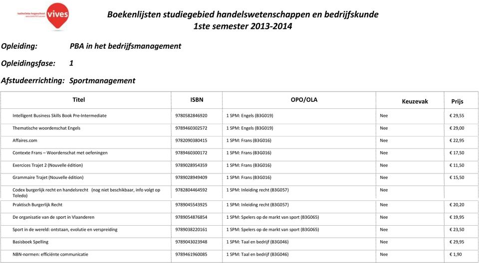 com 9782090380415 1 SPM: Frans (B3G016) Nee 22,95 Contexte Frans Woordenschat met oefeningen 9789460300172 1 SPM: Frans (B3G016) Nee 17,50 Exercices Trajet 2 (Nouvelle édition) 9789028954359 1 SPM: