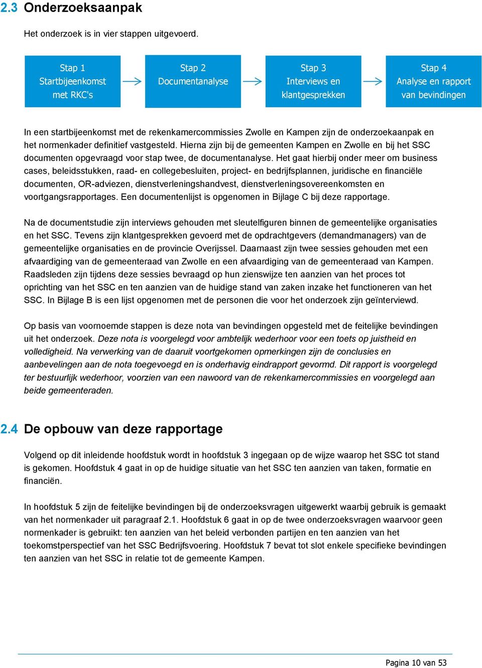 Kampen zijn de onderzoekaanpak en het normenkader definitief vastgesteld. Hierna zijn bij de gemeenten Kampen en Zwolle en bij het SSC documenten opgevraagd voor stap twee, de documentanalyse.