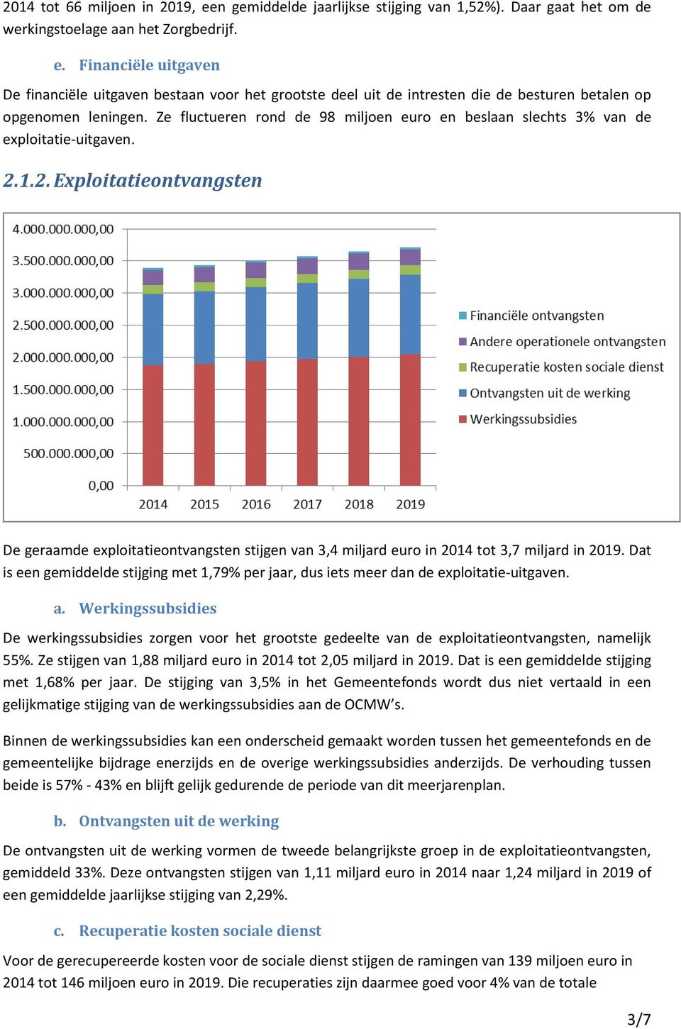 1.2. Exploitatieontvangsten De geraamde exploitatieontvangsten stijgen van 3,4 miljard euro in 2014 tot 3,7 miljard in 2019.