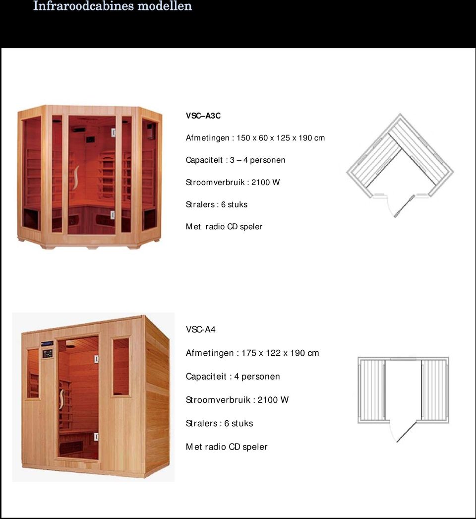 Stralers : 6 stuks VSC-A4 Afmetingen : 175 x 122 x 190 cm