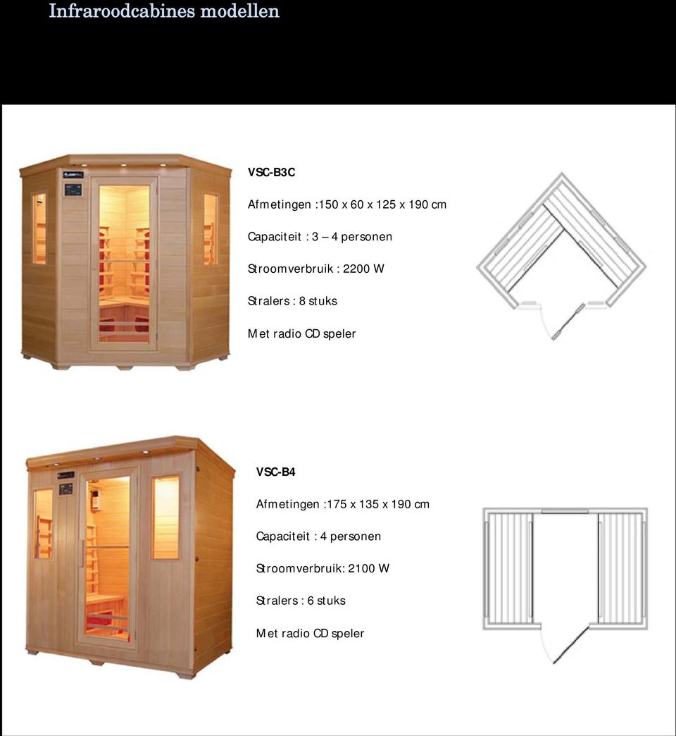 Stralers : 8 stuks VSC-B4 Afmetingen :175 x 135 x 190 cm