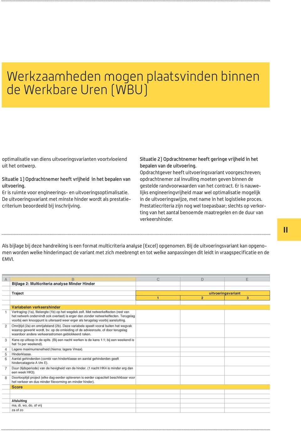 De uitvoeringsvariant met minste hinder wordt als prestatiecriterium beoordeeld bij inschrijving. Situatie 2) Opdrachtnemer heeft geringe vrijheid in het bepalen van de uitvoering.