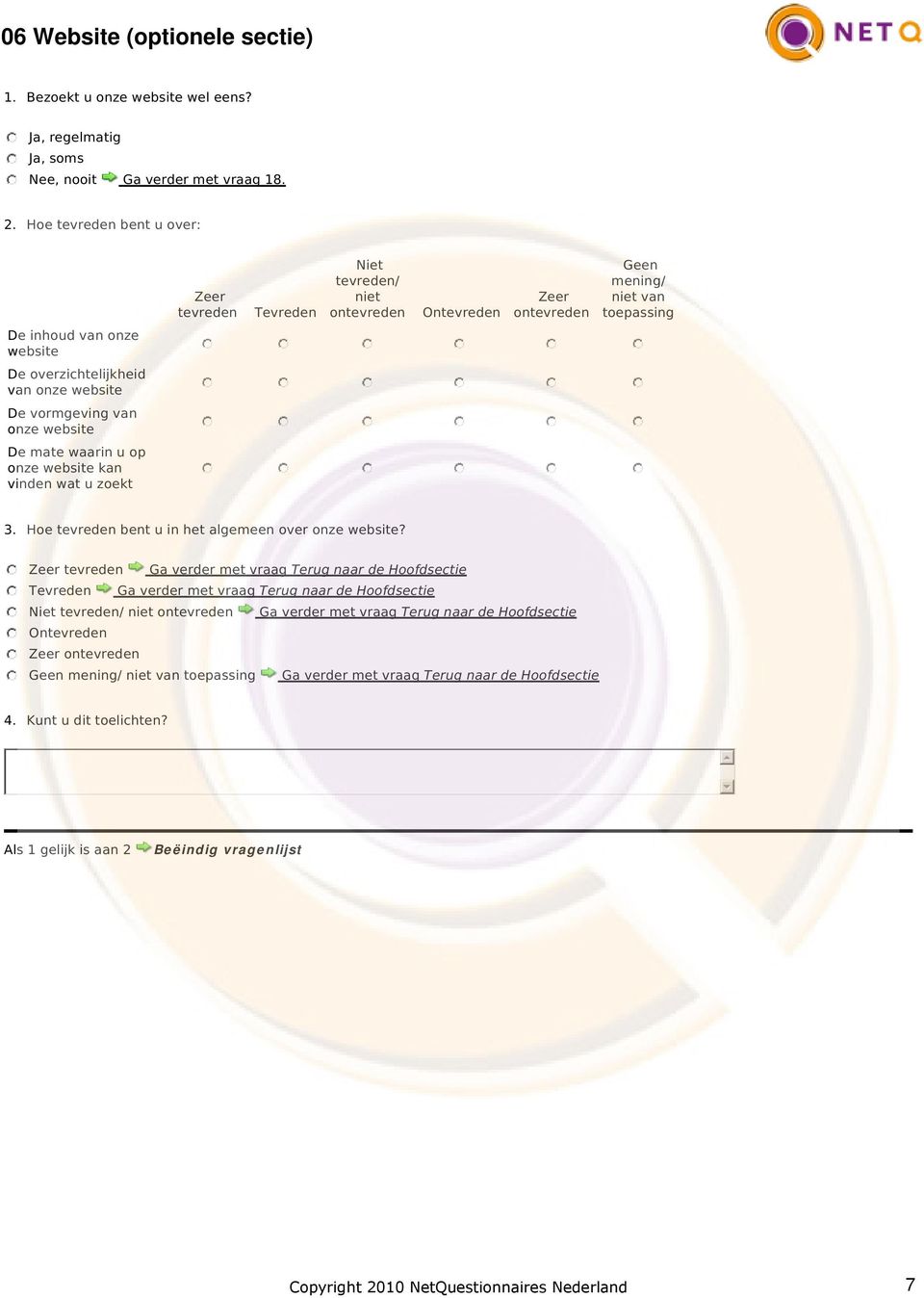 Niet tevreden/ niet ontevreden Ontevreden ontevreden Geen mening/ niet van toepassing 3. Hoe tevreden bent u in het algemeen over onze website?