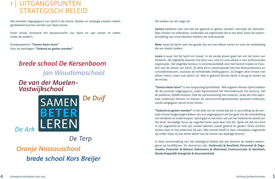 Woudsmaschool De van der Muelen- Vastwijkschool De Duif Dit werken we als volgt uit: Samen betekent voor ons dat we gekend en gezien worden enerzijds als afzonderlijke scholen en individuen,