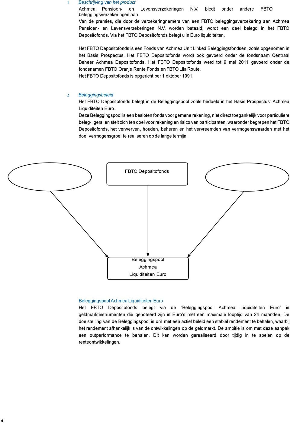 Via het FBTO Depositofonds belegt u in Euro liquiditeiten. Het FBTO Depositofonds is een Fonds van Achmea Unit Linked Beleggingsfondsen, zoals opgenomen in het Basis Prospectus.