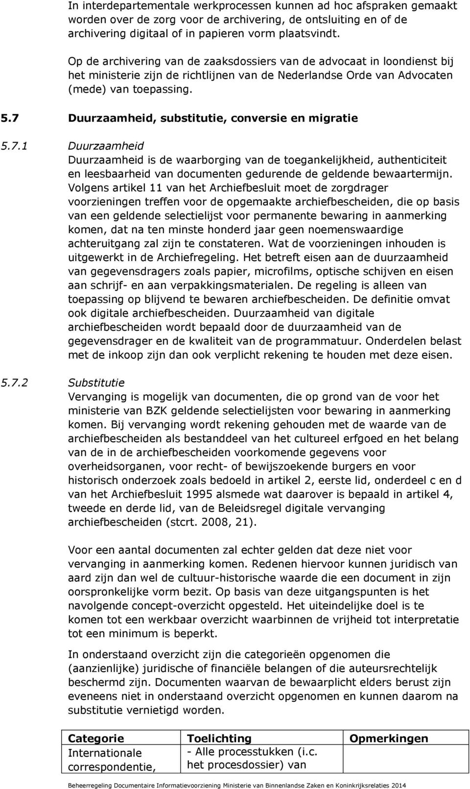 7 Duurzaamheid, substitutie, conversie en migratie 5.7.1 Duurzaamheid Duurzaamheid is de waarborging van de toegankelijkheid, authenticiteit en leesbaarheid van documenten gedurende de geldende bewaartermijn.