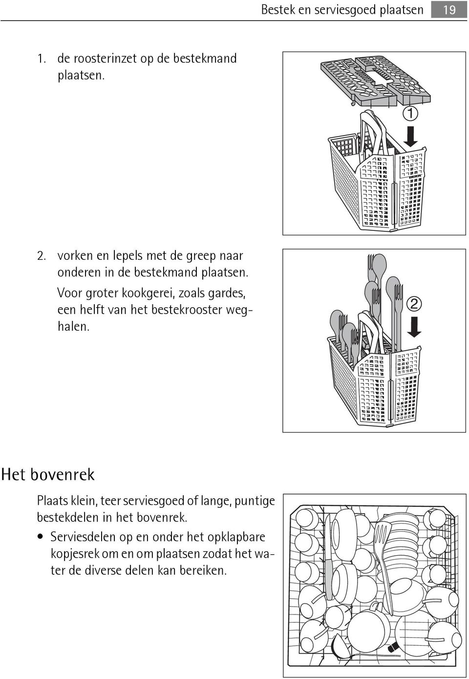 Voor groter kookgerei, zoals gardes, een helft van het bestekrooster weghalen.