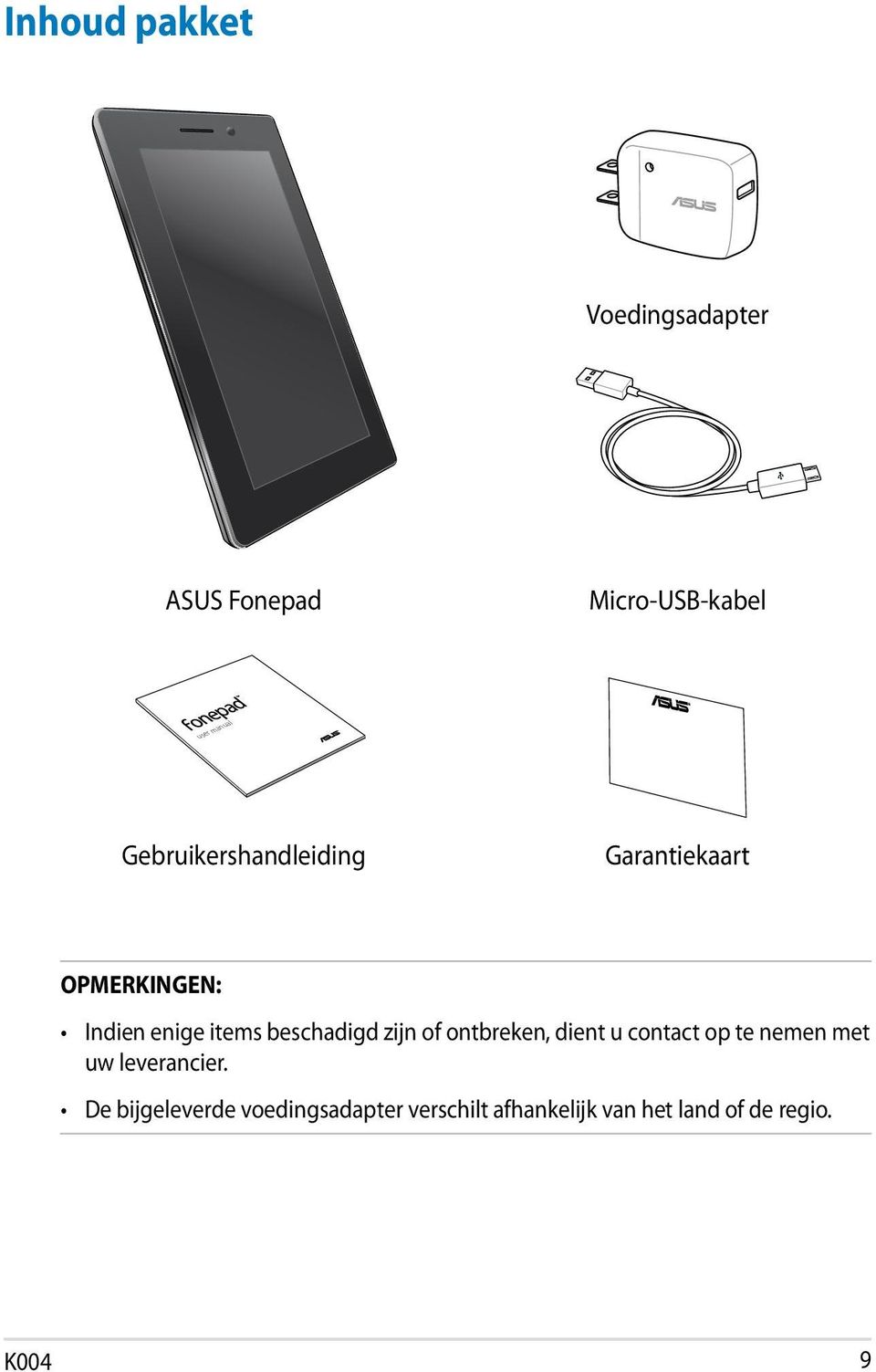 beschadigd zijn of ontbreken, dient u contact op te nemen met uw