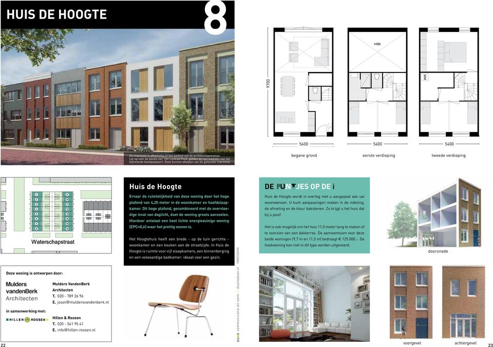 Dit hoge plafond, gecombineerd met de overvloedige inval van daglicht, doet de woning groots aanvoelen. Hierdoor ontstaat een heel lichte energiezuinige woning (EPC=0,) waar het prettig wonen is.