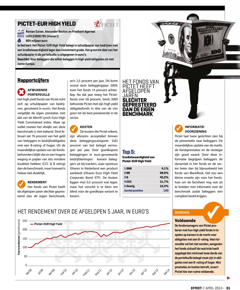 Geschikt: Voor beleggers die willen beleggen in high yield obligaties uit met name Europa. Het high yield fonds van Pictet richt zich op schuldpapier van bedrijven, genoteerd in euro s.