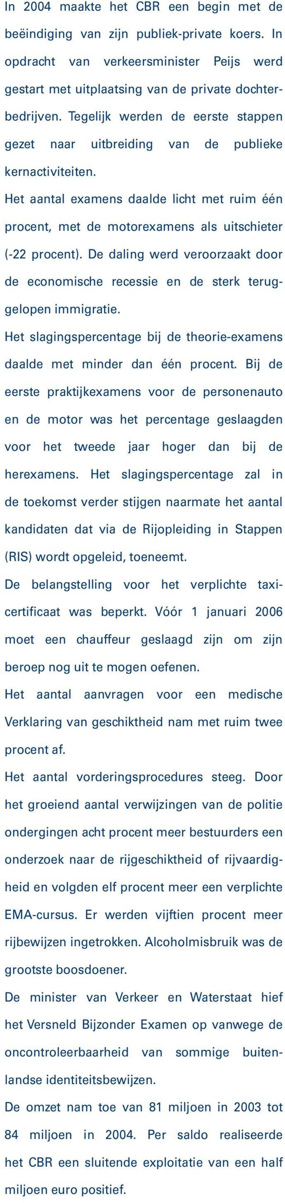 De daling werd veroorzaakt door de economische recessie en de sterk teruggelopen immigratie. Het slagingspercentage bij de theorie-examens daalde met minder dan één procent.