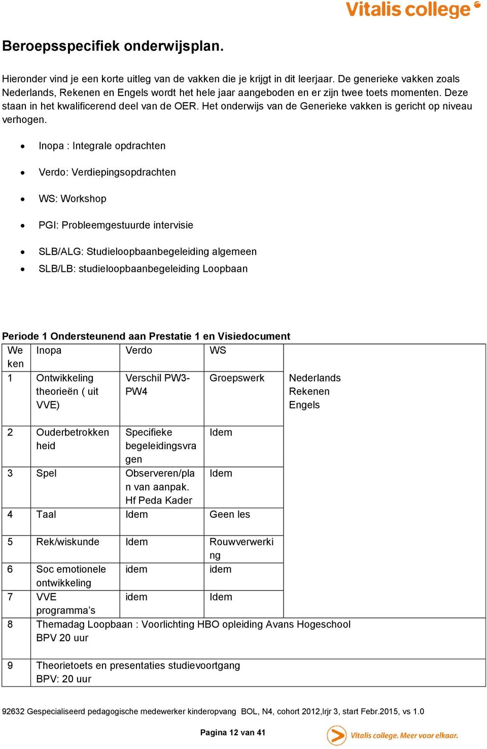 Het onderwijs van de Generieke vakken is gericht op niveau verhogen.