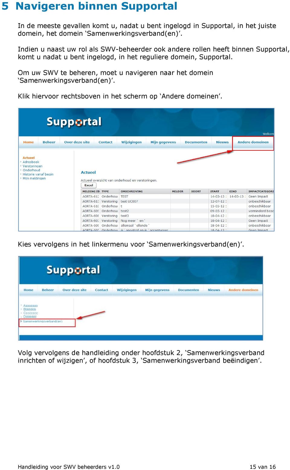 Om uw SWV te beheren, moet u navigeren naar het domein Samenwerkingsverband(en). Klik hiervoor rechtsboven in het scherm op Andere domeinen.