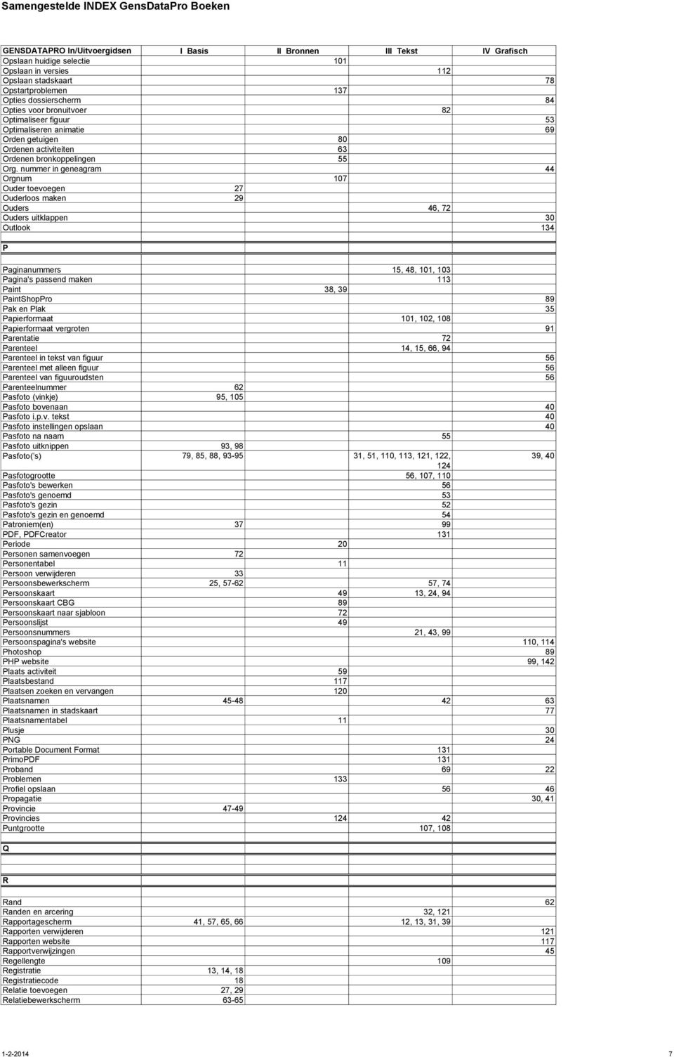 nummer in geneagram 44 Orgnum 107 Ouder toevoegen 27 Ouderloos maken 29 Ouders 46, 72 Ouders uitklappen 30 Outlook 134 P Paginanummers 15, 48, 101, 103 Pagina's passend maken 113 Paint 38, 39