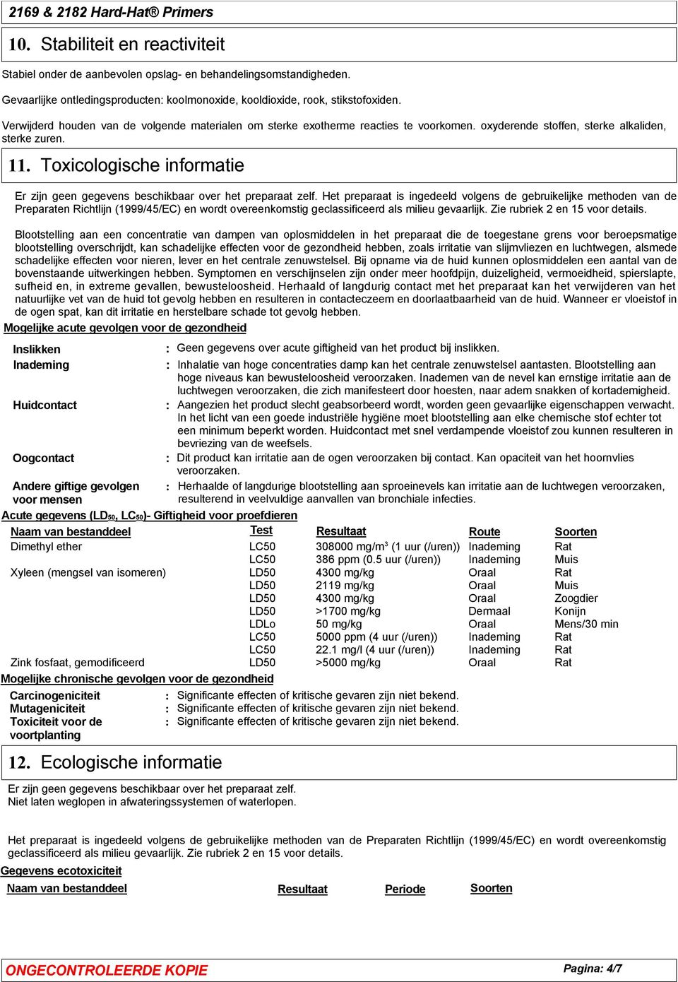 Toxicologische informatie Er zijn geen gegevens beschikbaar over het preparaat zelf.