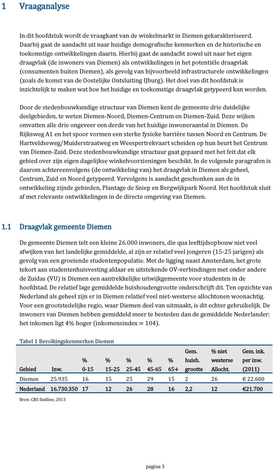 Hierbij gaat de aandacht zowel uit naar het eigen draagvlak (de inwoners van Diemen) als ontwikkelingen in het potentiële draagvlak (consumenten buiten Diemen), als gevolg van bijvoorbeeld