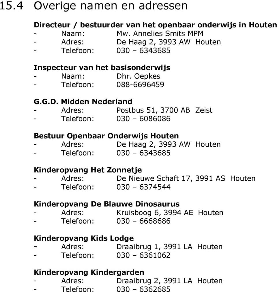 Haag 2, 3993 AW Houten - Telefoon: 030 6343685 Inspecteur van het basisonderwijs - Naam: Dh