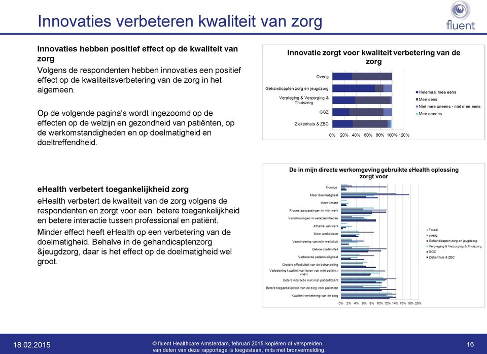 Op de volgende pagina s wordt ingezoomd op de effecten op de welzijn en gezondheid van patiënten, op de werkomstandigheden en op doelmatigheid en doeltreffendheid.