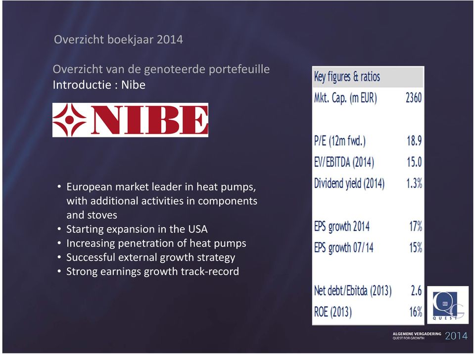 components and stoves Starting expansion in the USA Increasing penetration of