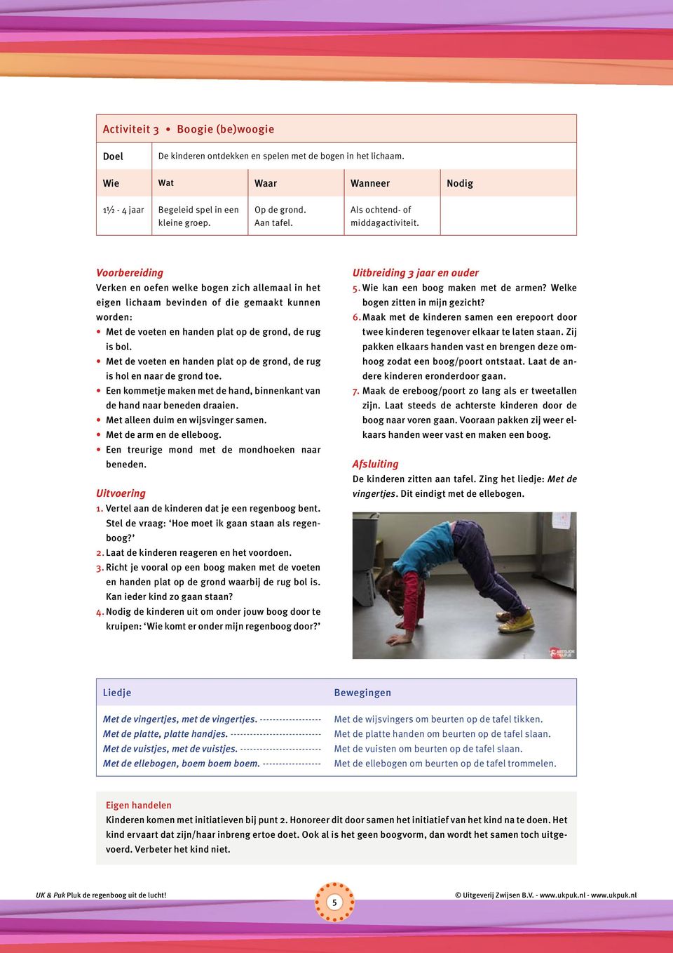 Met de voeten en handen plat op de grond, de rug is hol en naar de grond toe. Een kommetje maken met de hand, binnenkant van de hand naar beneden draaien. Met alleen duim en wijsvinger samen.