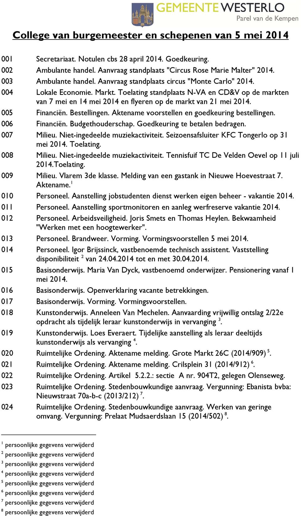 Toelating standplaats N-VA en CD&V op de markten van 7 mei en 14 mei 2014 en flyeren op de markt van 21 mei 2014. 005 Financiën. Bestellingen. Aktename voorstellen en goedkeuring bestellingen.