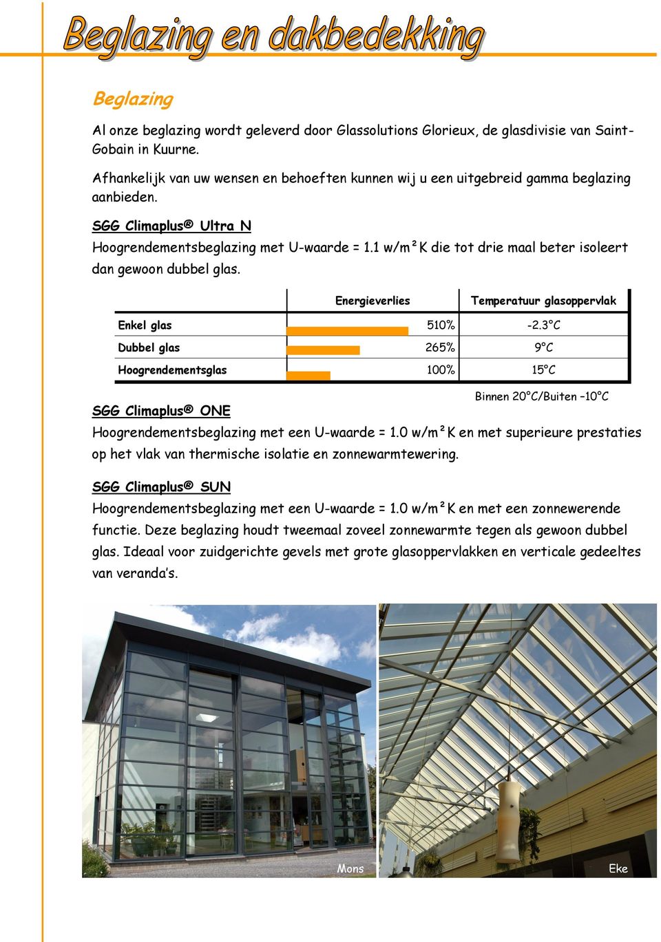 1 w/m²k die tot drie maal beter isoleert dan gewoon dubbel glas. Energieverlies Temperatuur glasoppervlak Enkel glas 510% -2.