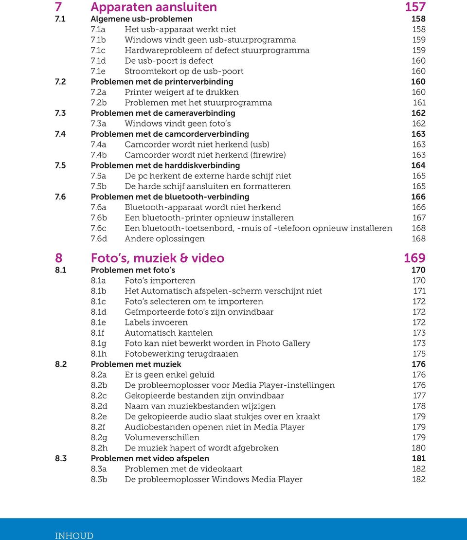 3 Problemen met de cameraverbinding 162 7.3a Windows vindt geen foto s 162 7.4 Problemen met de camcorderverbinding 163 7.4a Camcorder wordt niet herkend (usb) 163 7.