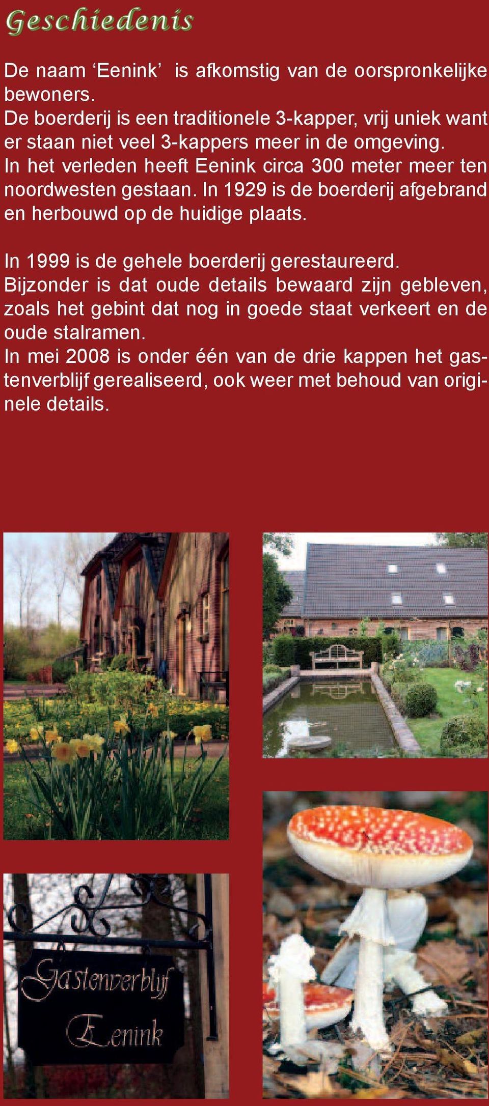 In het verleden heeft Eenink circa 300 meter meer ten noordwesten gestaan. In 1929 is de boerderij afgebrand en herbouwd op de huidige plaats.