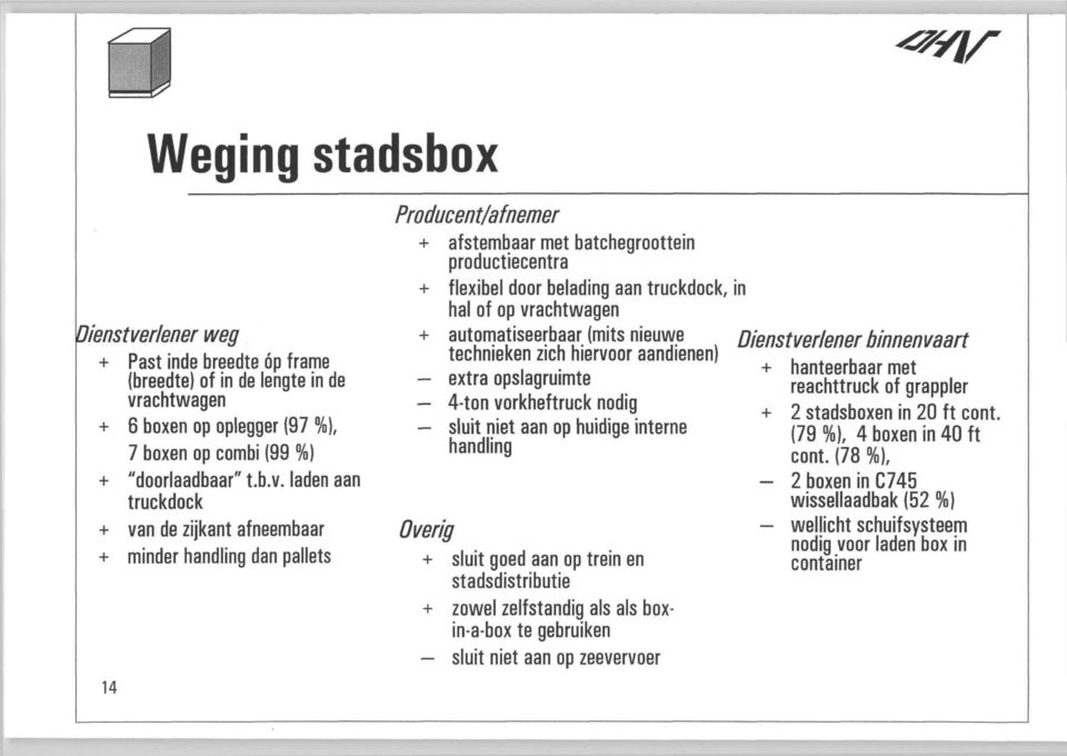 achtwagen + 6 boxen op oplegger (97 %), 7 boxen op combi (99 %) + "doorlaadbaar" t.b.v.