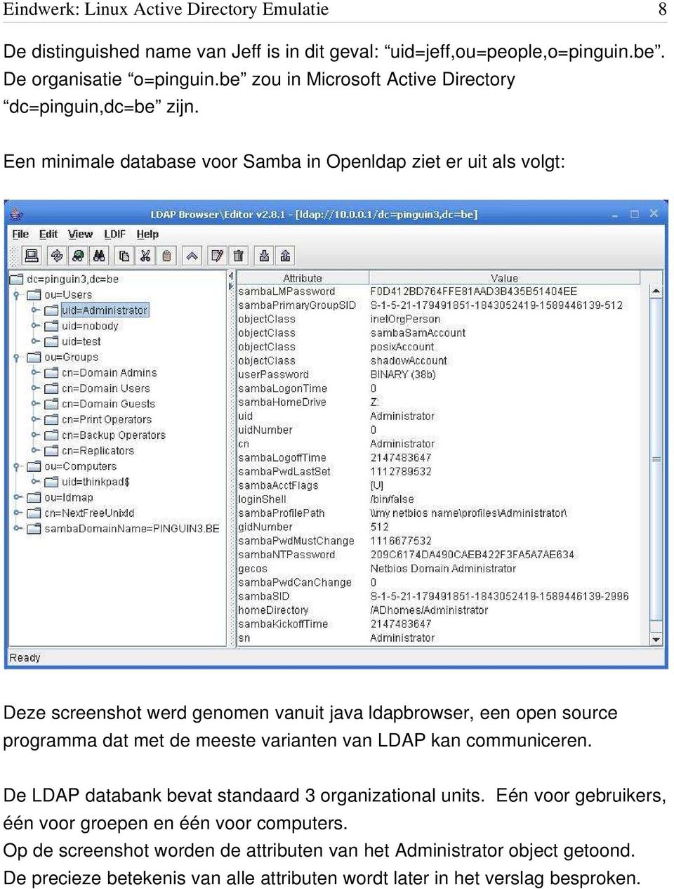 Een minimale database voor Samba in Openldap ziet er uit als volgt: Deze screenshot werd genomen vanuit java ldapbrowser, een open source programma dat met de
