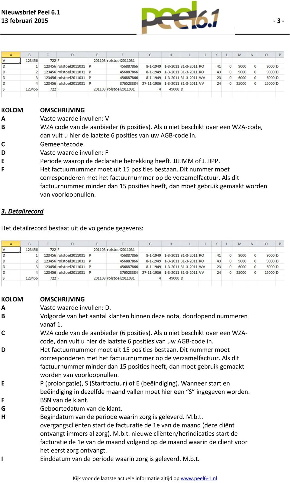 Dit nummer moet corresponderen met het factuurnummer op de verzamelfactuur. Als dit factuurnummer minder dan 15 posities heeft, dan moet gebruik gemaakt worden van voorloopnullen. 3.