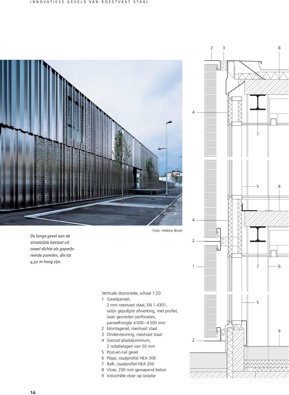 430, satijn gepolijste afwerking, met profiel, laser gesneden perforaties, paneelhoogte 4 000 4 500 mm 2 Montagerail, roestvast staal 3