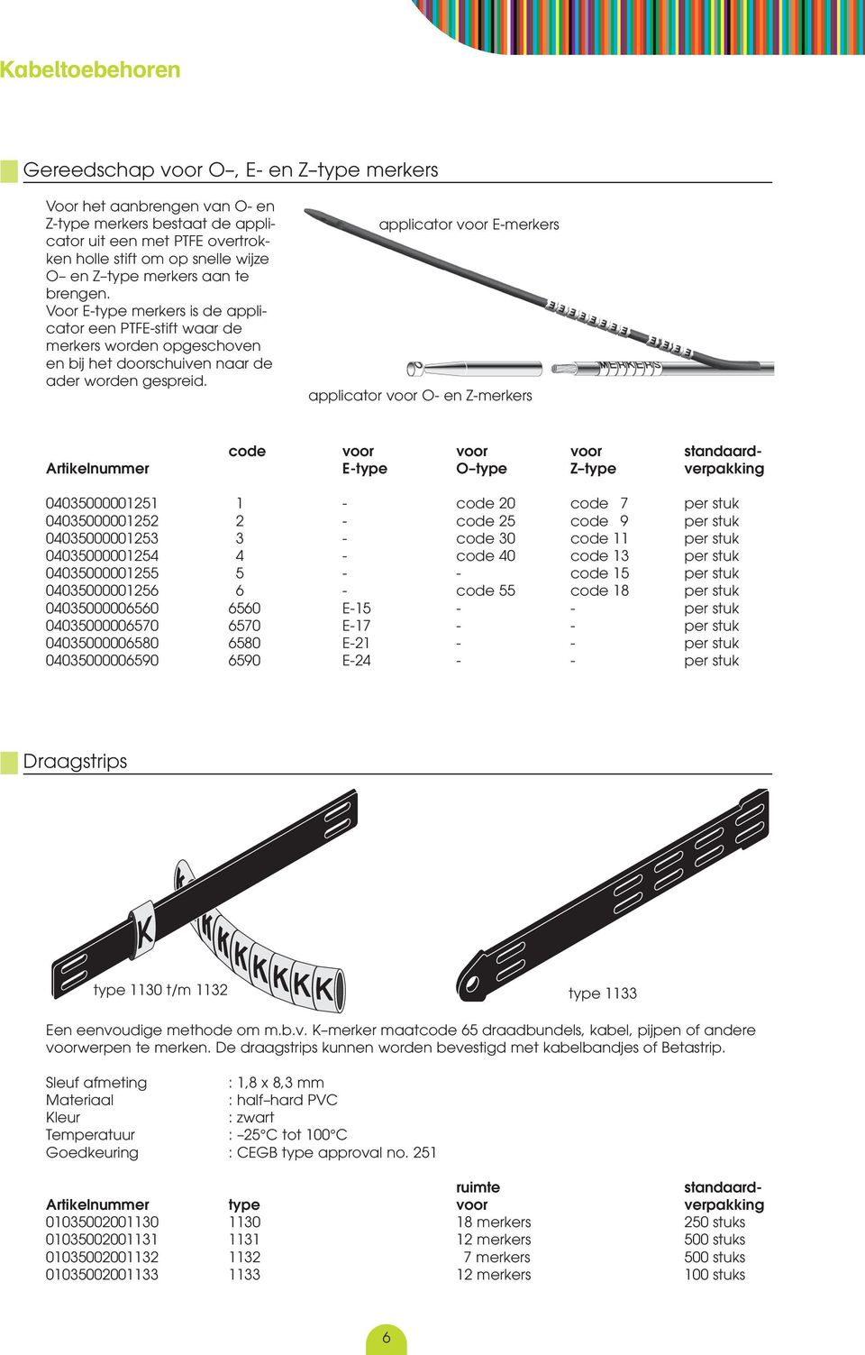 applicator voor E-merkers applicator voor O- en Z-merkers code voor voor voor standaard- Artikelnummer E-type O type Z type verpakking 04035000001251 1 - code 20 code 7 per stuk 04035000001252 2 -